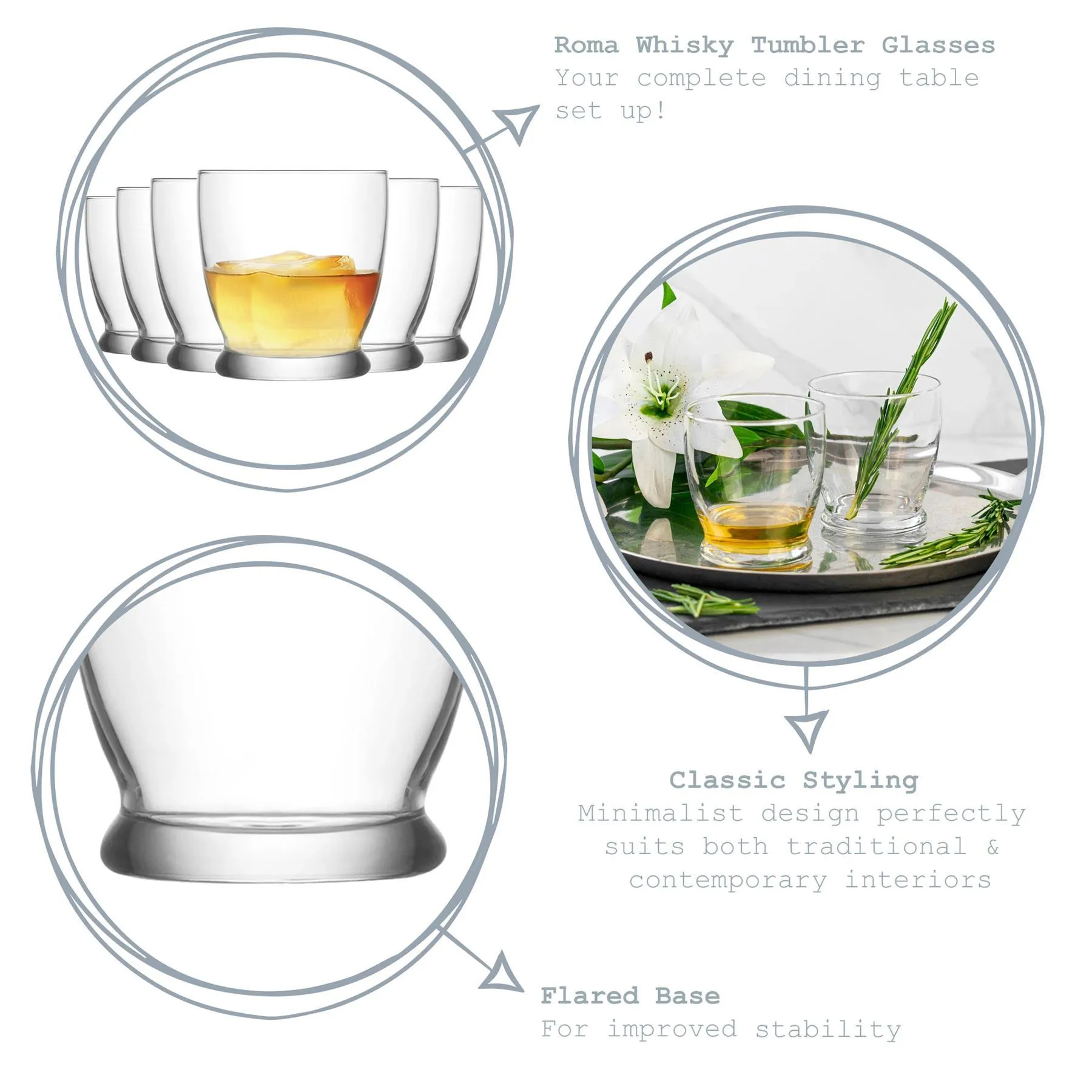 295ml Roma Whisky Glasses - Pack of Six - By LAV