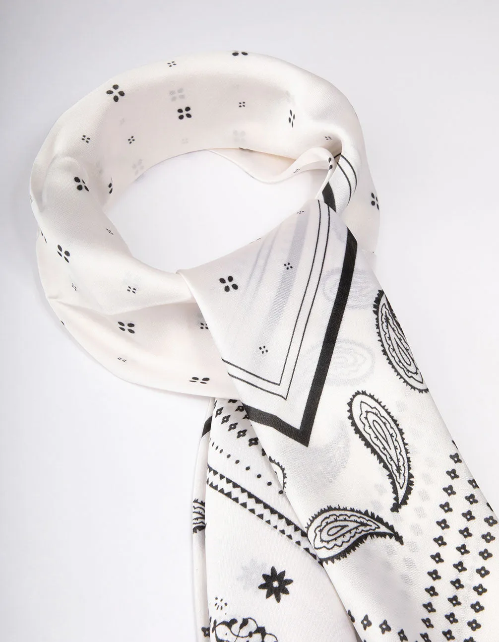 Black & White Fabric Paisley Satin Scarf