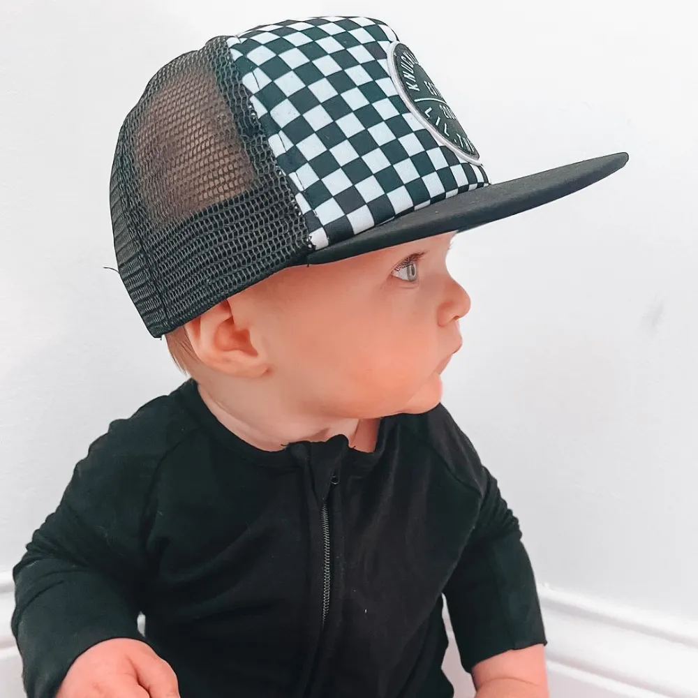 Black and White Checkers Trucker Hat | Baby and Infant Hats