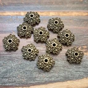 BU-P061 - Antique Brass Flowery Bead Caps, 11mm | Pkg 10