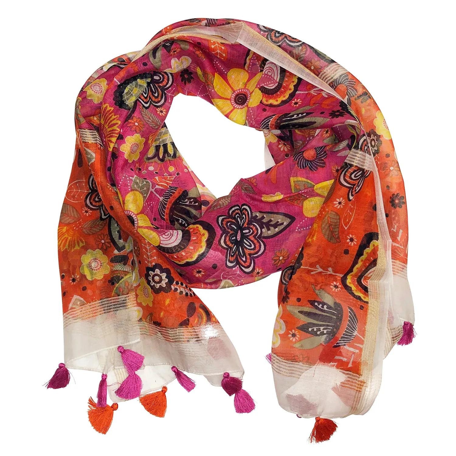 Chloe & Lex - Pari Floral Orange Pink Cotton Scarf