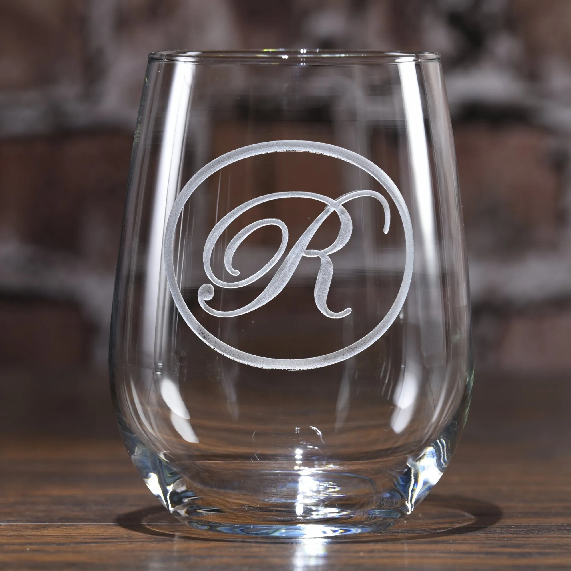 Edwardian Script Monogram Stemless Wine Glass