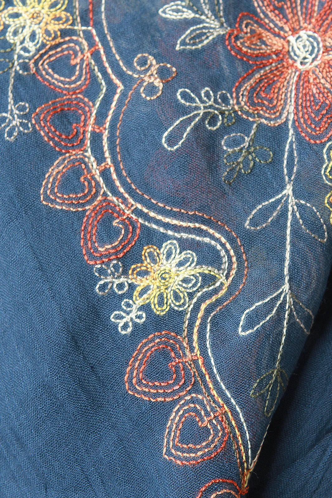 Floral Embroidered Frayed Scarf