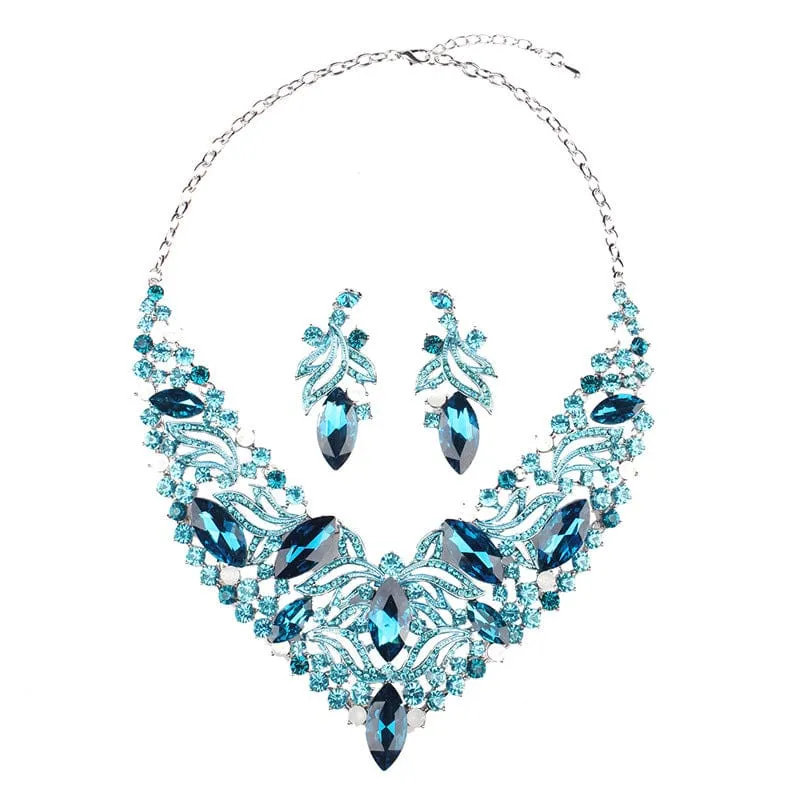 Floral Gemstones Bib Statement Necklace And Earring Jewelry Set