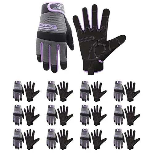 Handlandy Utility Work Gloves for Women, Flexible Breathable Yard Mechanic Working Gloves Touch Screen 6035VIP (12 Pairs)