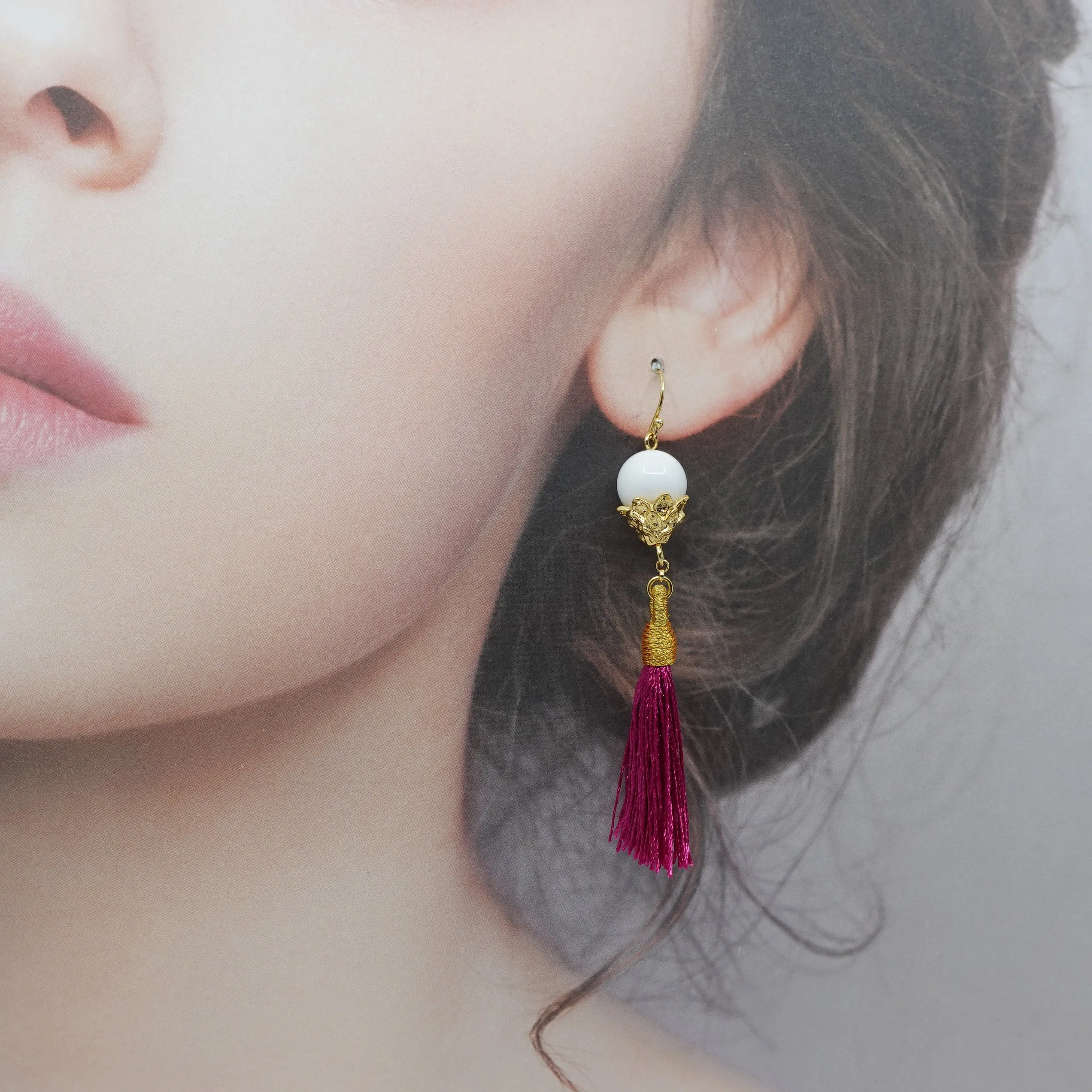 Little Lotus Silk Tassel Earrings - Velvet