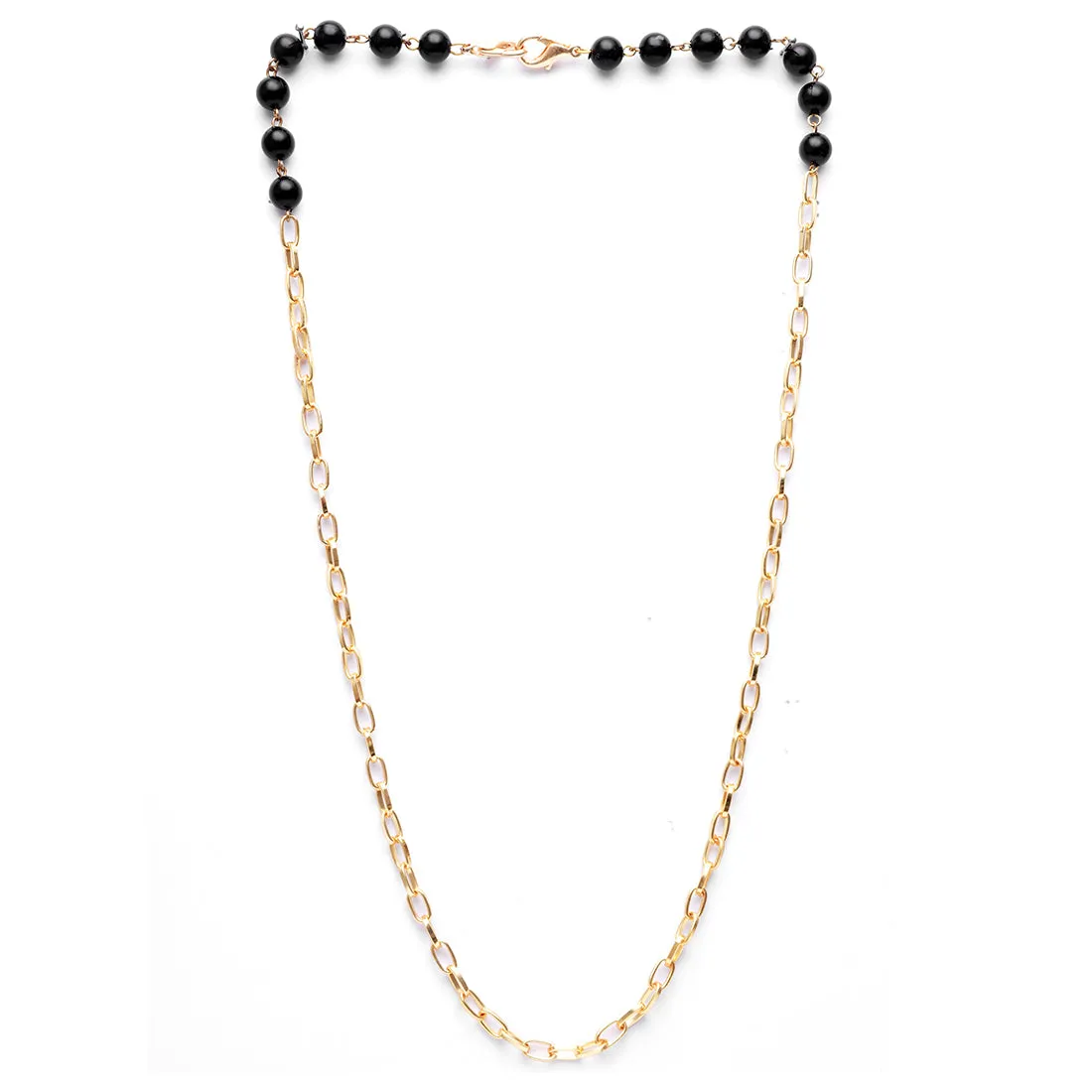 METALLIC GOLD-TONED CHAIN-LINK & BLACK BEADED MASK CHAIN OR SUNGLASS CHAIN