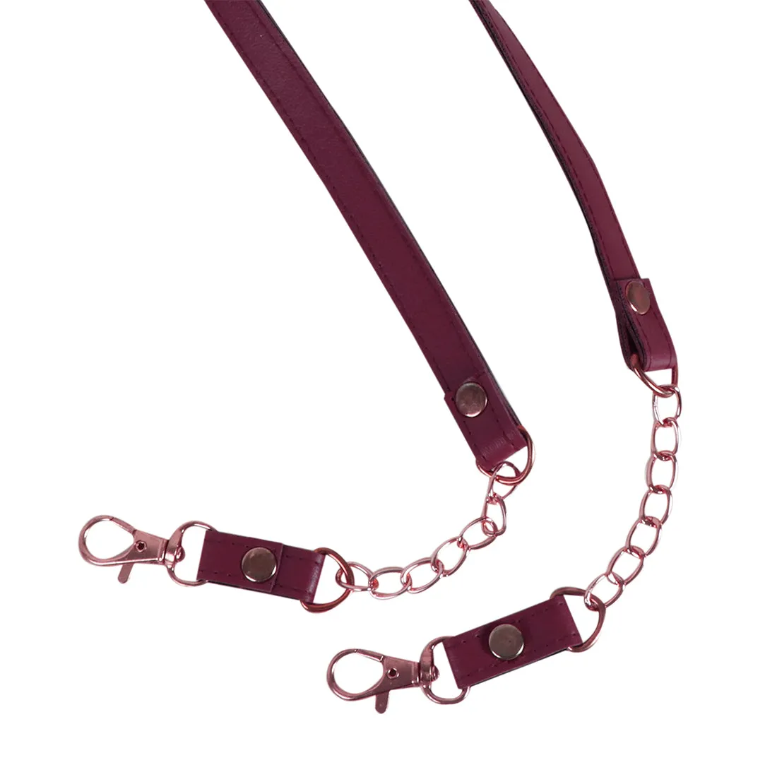 METALLIC GOLD-TONED CHAIN-LINK & MAROON LEATHER MASK CHAIN OR SUNGLASS CHAIN