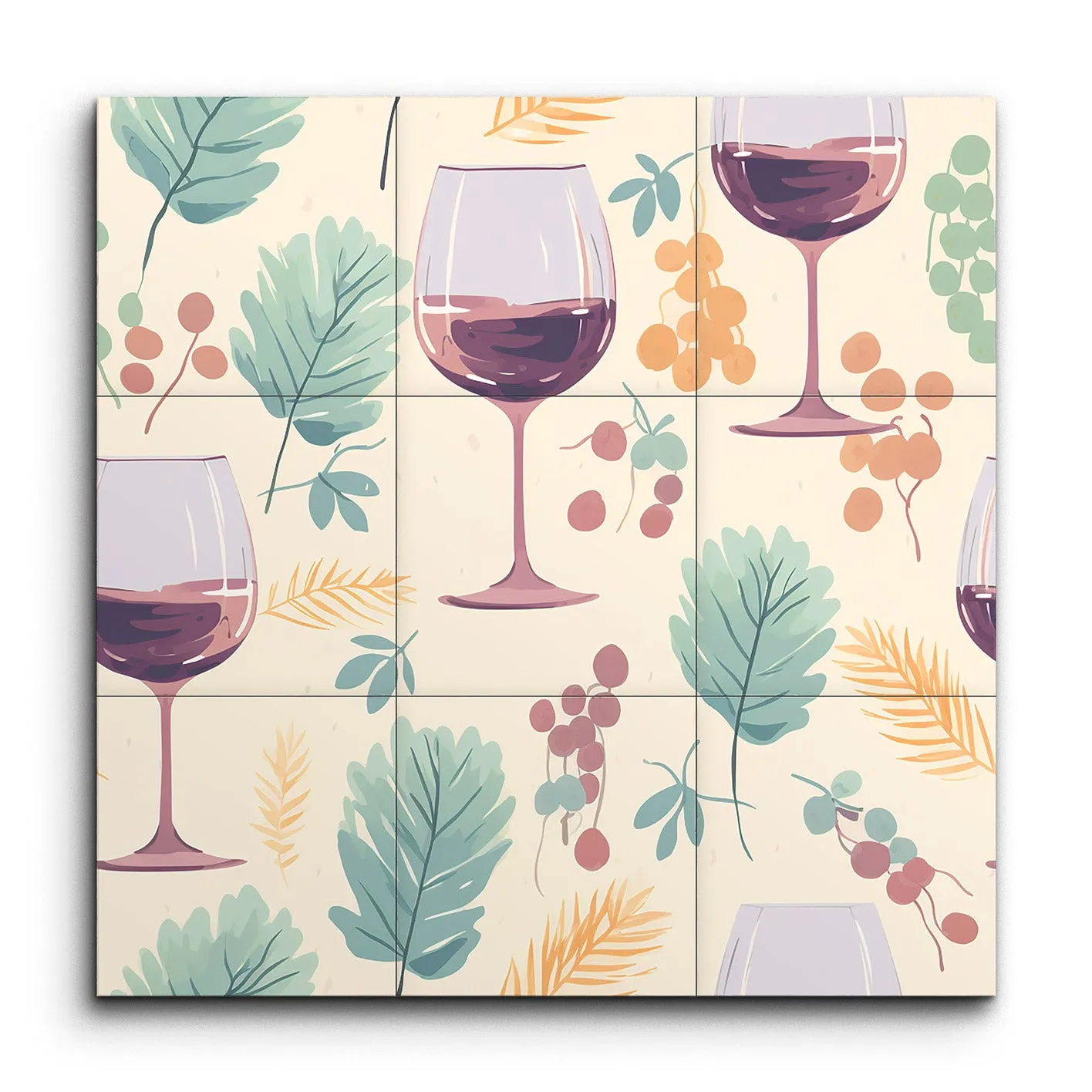 Modern Wine & Botanical Art with Gradient Glasses