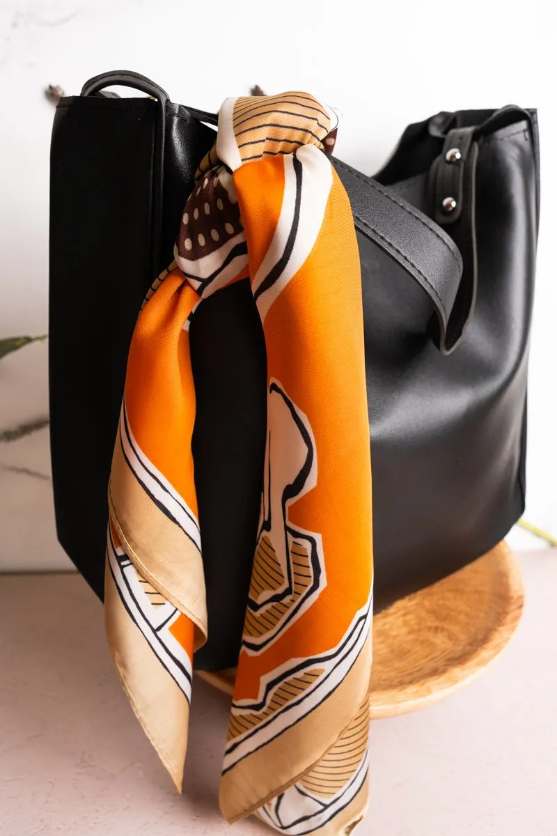 Orange Printed Stampede Polyester Scarf