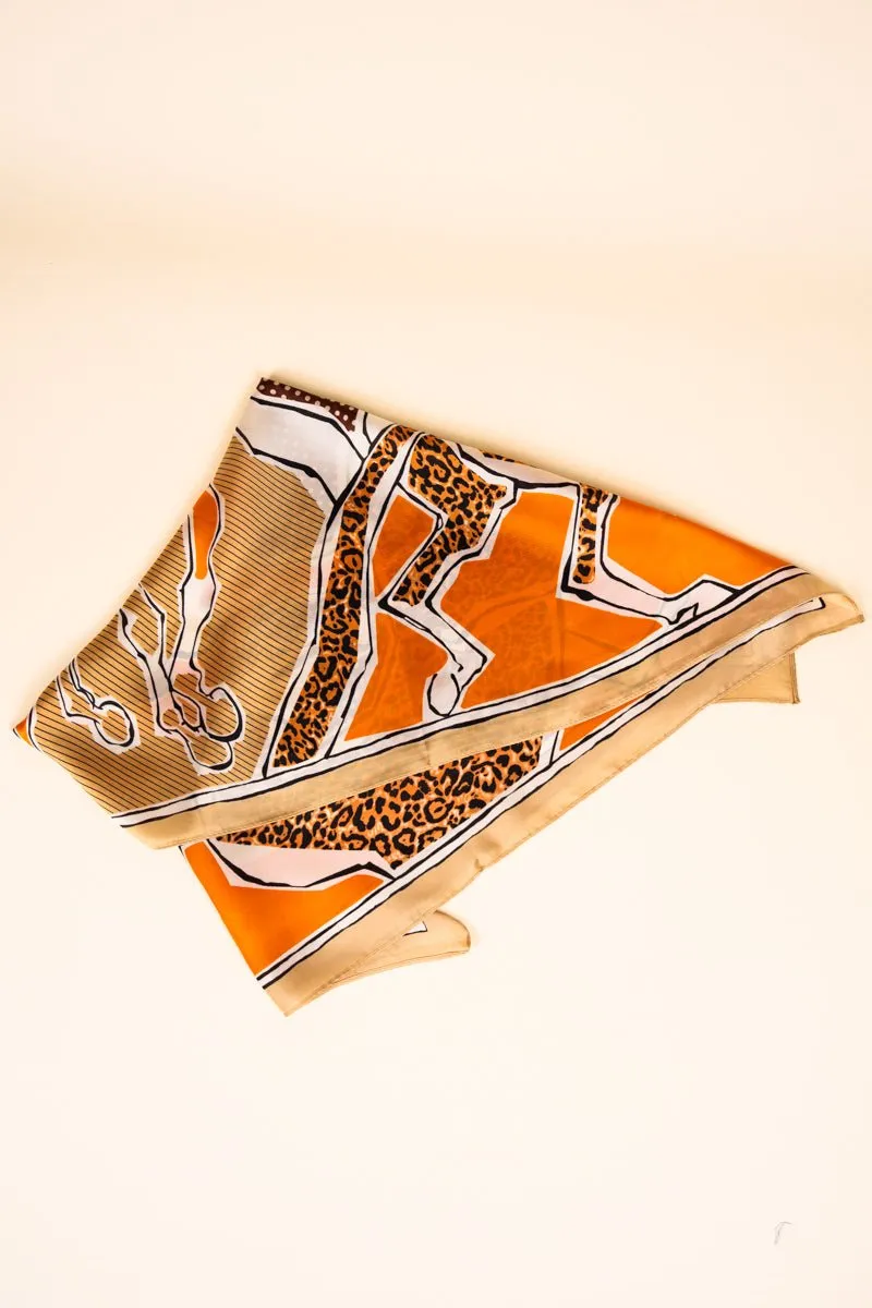 Orange Printed Stampede Polyester Scarf