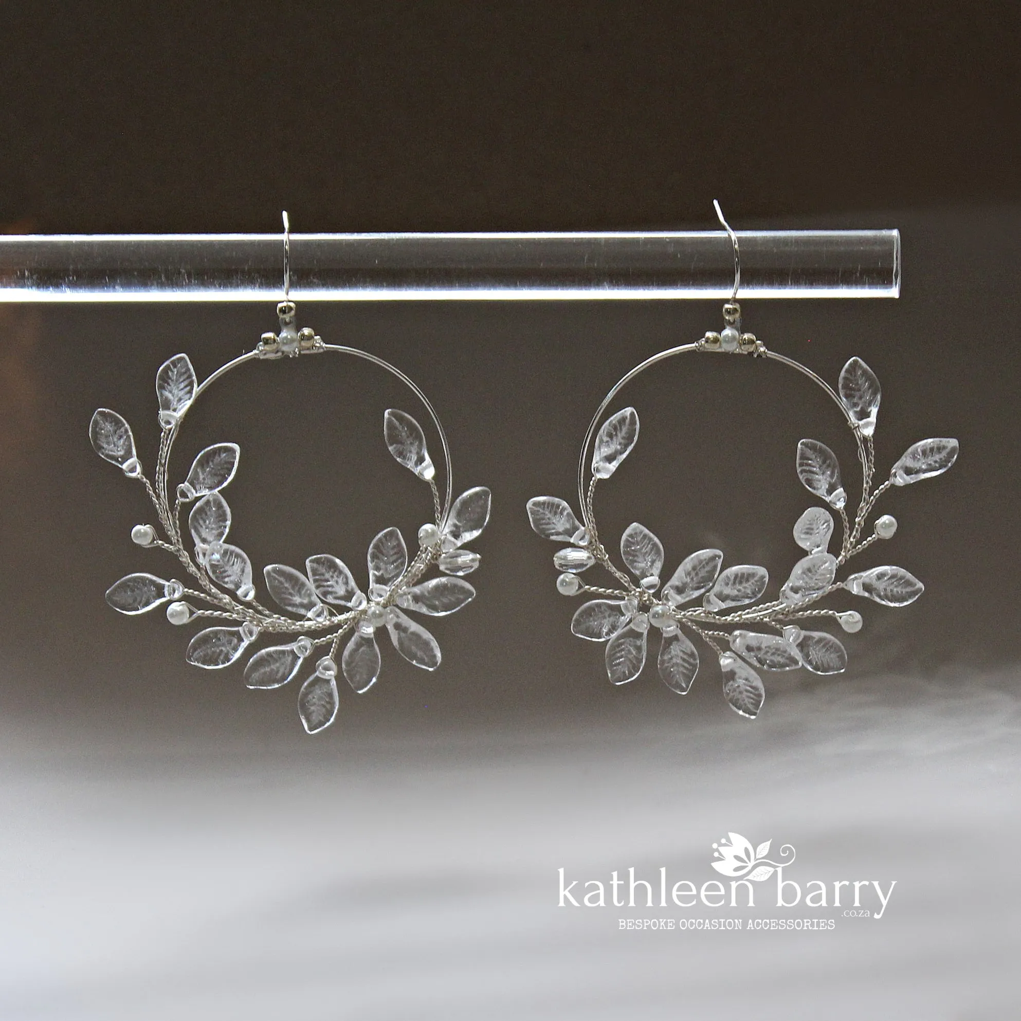 Statement Glass Leaf hoop earrings - Assorted finishes and leaf colors